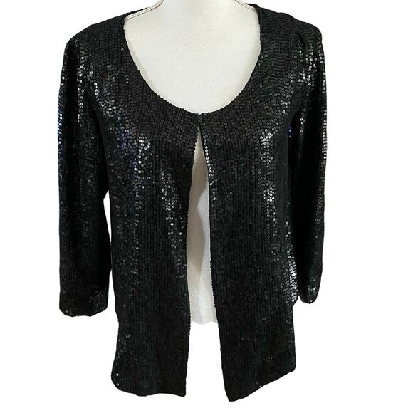 NEW Tucker Size XS Black Sequin Georgette Jacket Silk Lining Butterflies - Picture 1 of 5